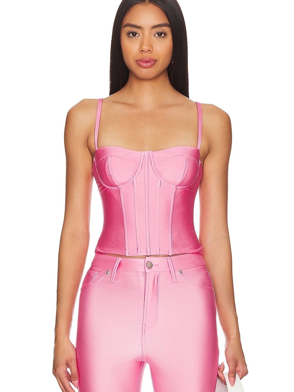 Good American Pink Satin Corset Top